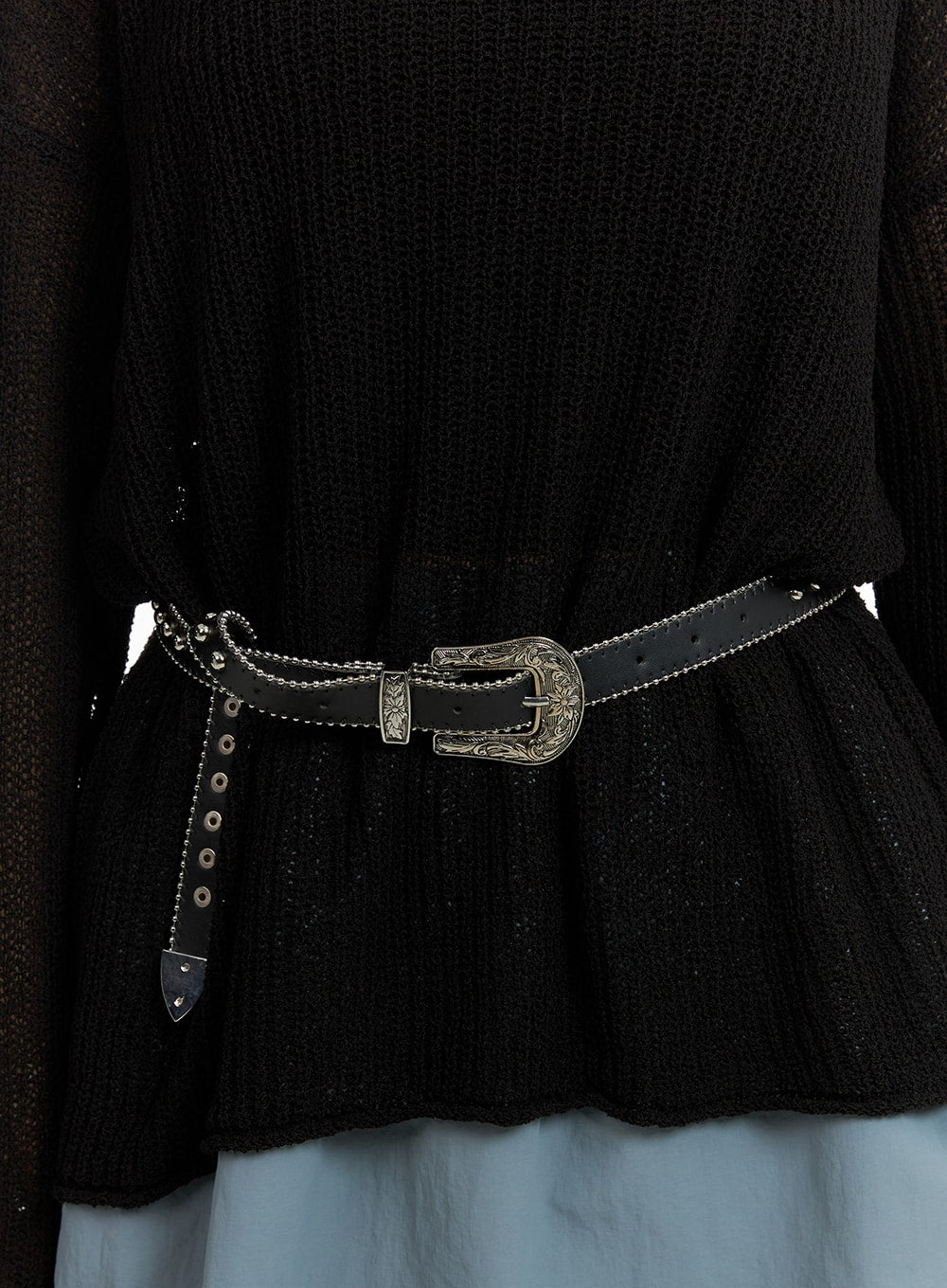 studded-faux-leather-belt-cm426 / Black