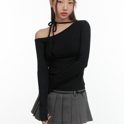 ribbon-one-shoulder-top-co417 / Black