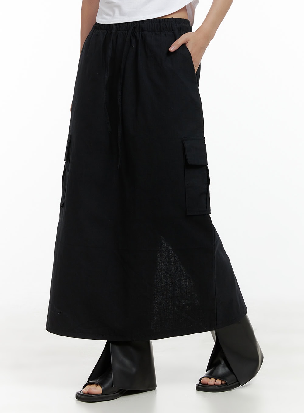 Cargo Linen Maxi Skirt CL417 - Acubi style | LEWKIN