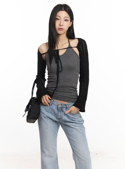 knit-strap-bolero-cardigan-ca516 / Black