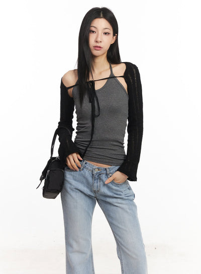 knit-strap-bolero-cardigan-ca516 / Black