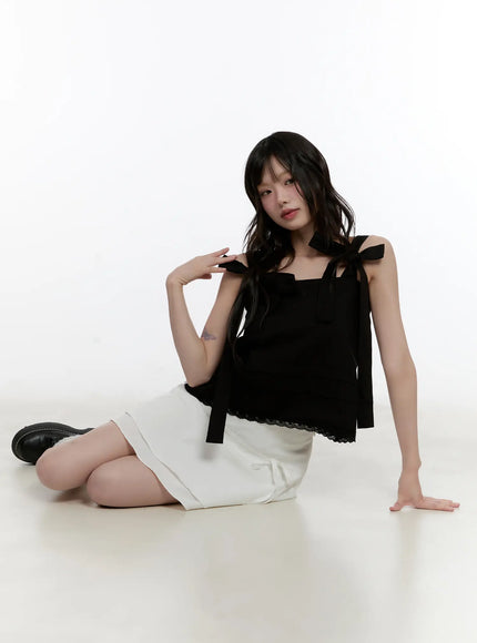 ribbon-tie-babydoll-top-cl507 / Black