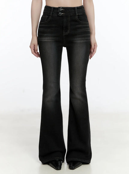 dafne-high-waist-fleece-lined-flared-jeans-cn525 / Black
