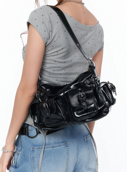 multi-pocket-belt-shoulder-bag-ca514 / Black