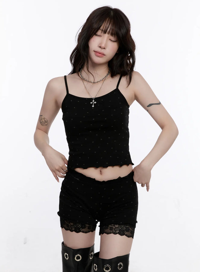 star-graphic-lace-trim-lounge-set-cs530 / Black