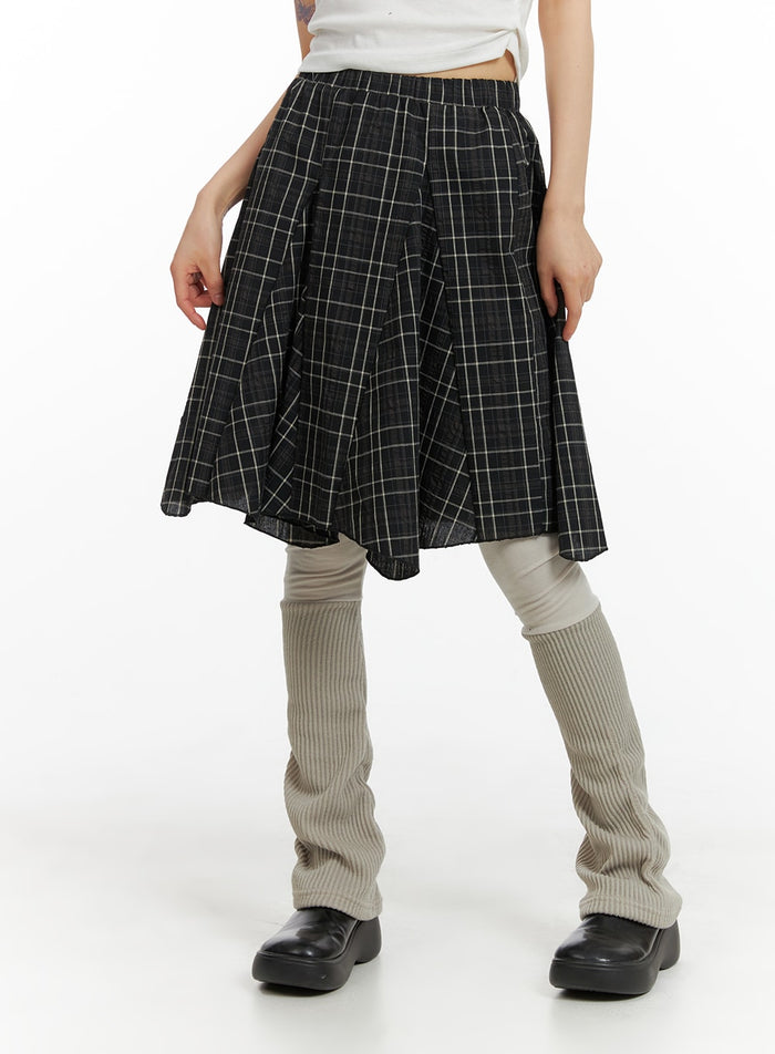 flared-checkered-midi-skirt-cm413 / Black