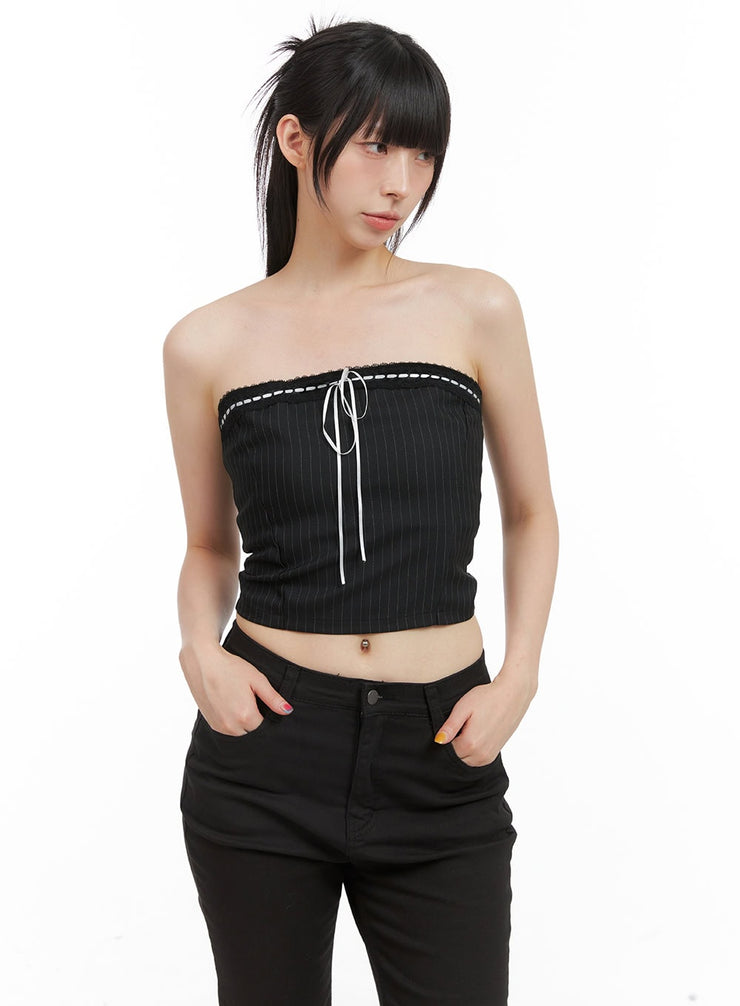 ribbon-stripe-crop-tube-top-cg409 / Black