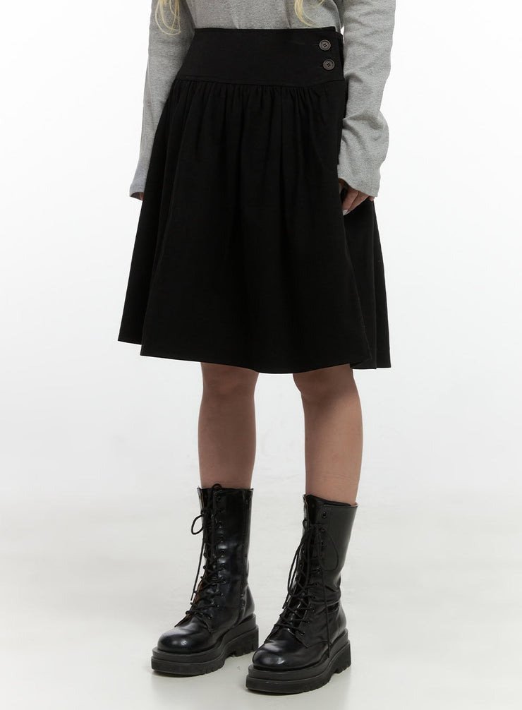 chic-buttoned-flare-cotton-midi-skirt-cs426 / Black