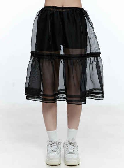 sheer-layered-midi-skirt-cg507 / Black