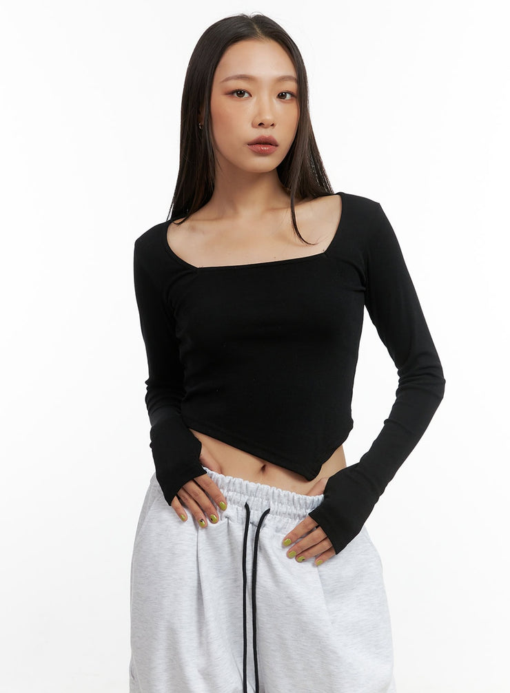 square-neck-unbalanced-crop-top-co424 / Black