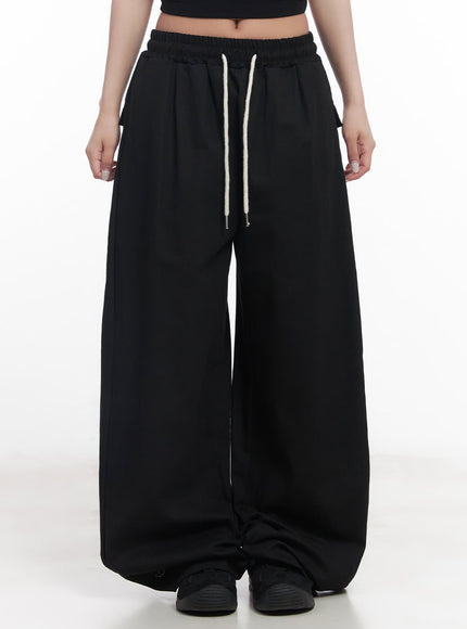 cotton-buttoned-wide-leg-pants-cy527 / Black