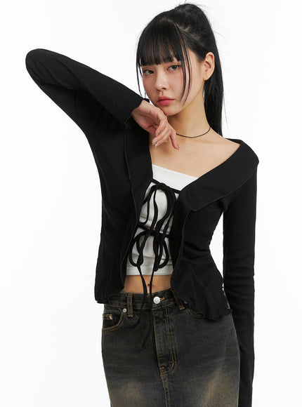 knotted-long-cardigan-cj411 / Black