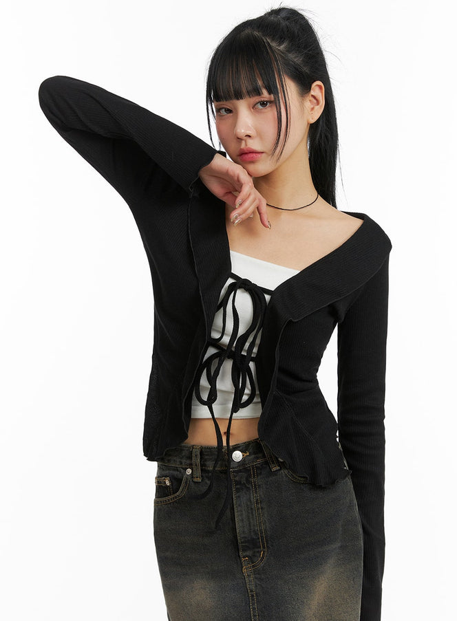 knotted-long-cardigan-cj411 / Black