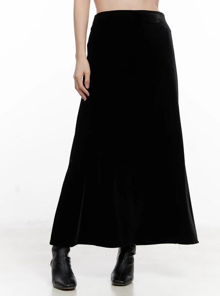 low-rise-velvet-maxi-skirt-cn504 / Black