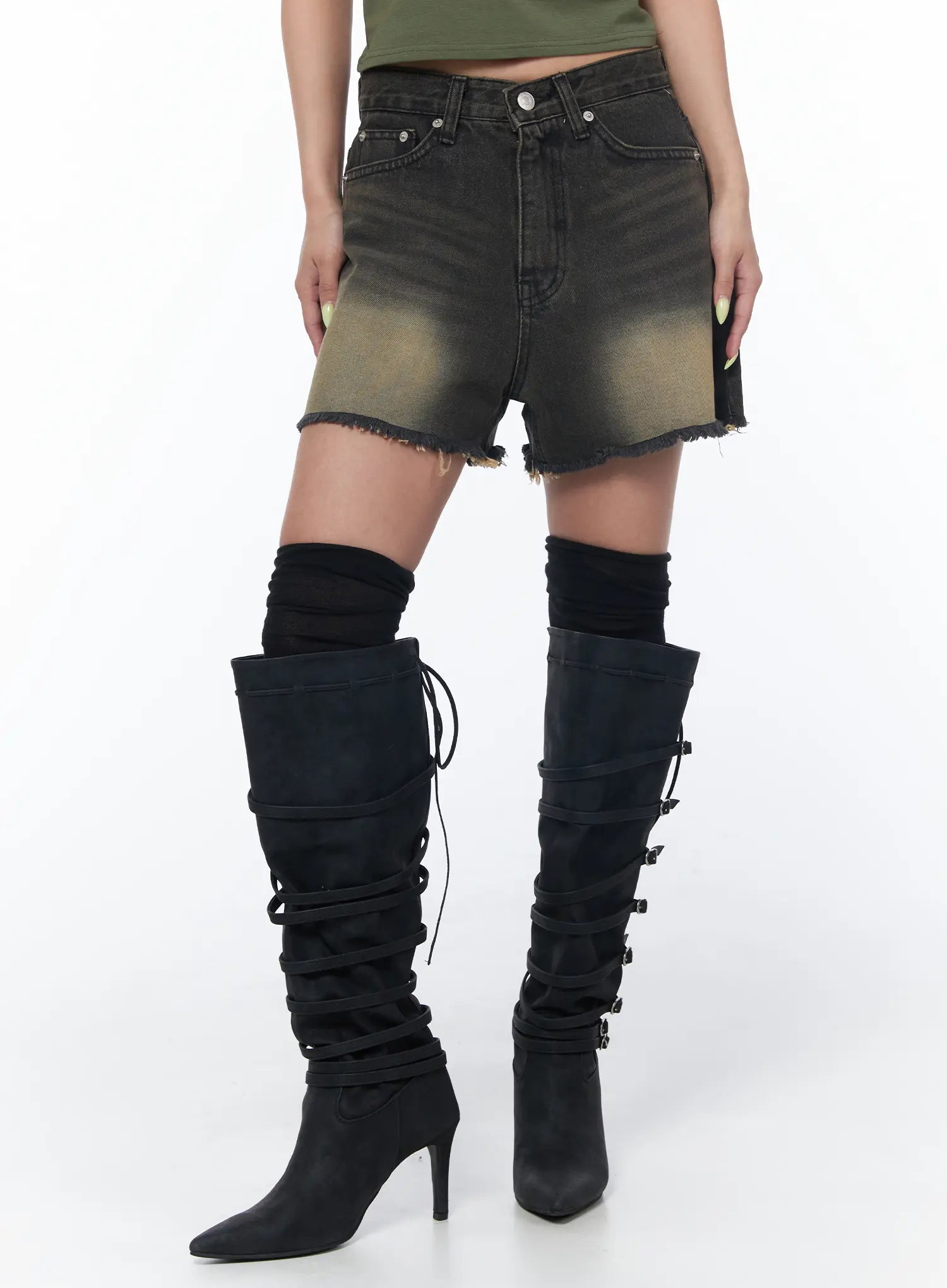 vintage-washed-denim-shorts-cu501 / Black