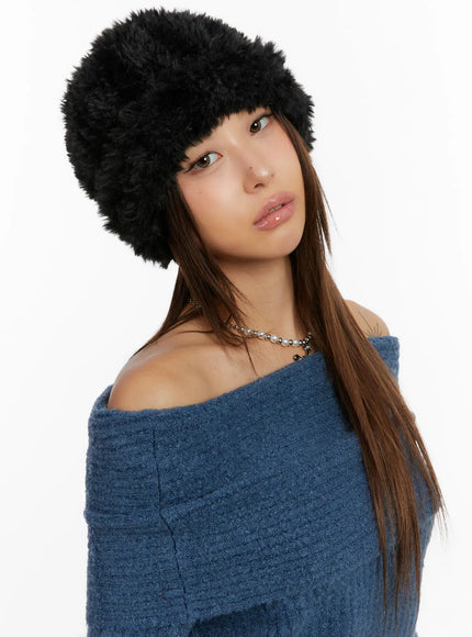 cozy-fluffy-folded-beanie-cd517 / Black