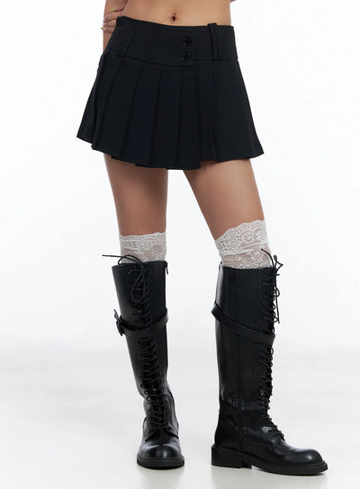 pleated-button-mini-skirt-cm520 / Black