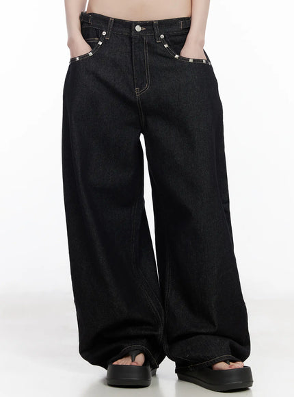 dulce-studded-wide-leg-jeans-cm526 / Black