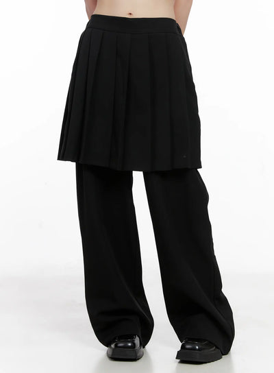 pleated-wrap-skirt-pants-cg515 / Black