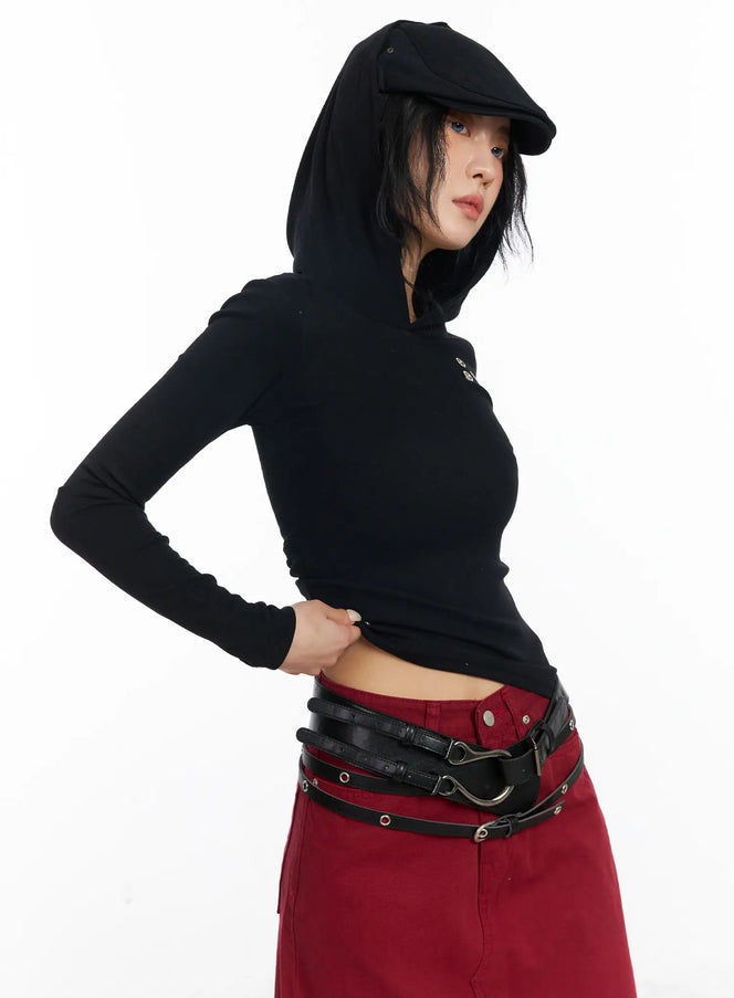 slim-fit-gromment-detail-hoodie-cj523 / Black