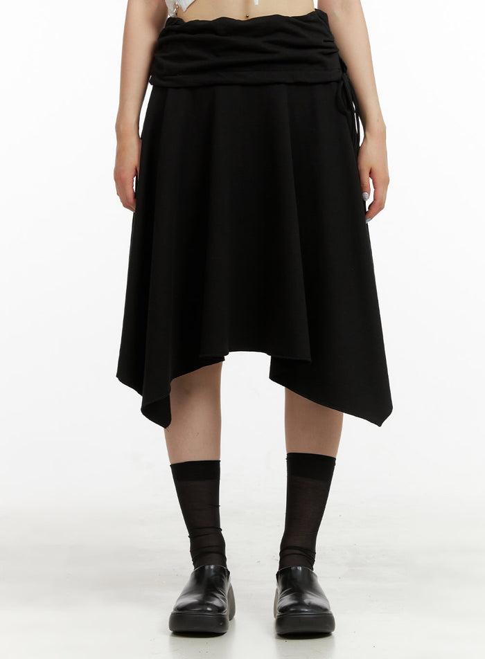 cotton-ribbon-flare-midi-skirt-cu425 / Black