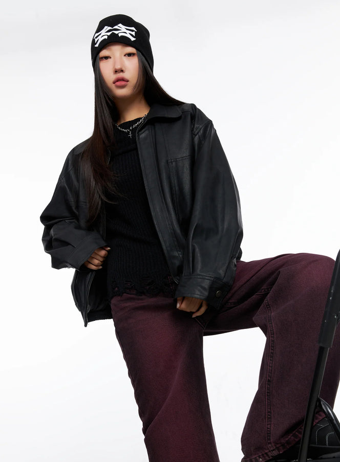 stylish-leather-jacket-co514 / Black