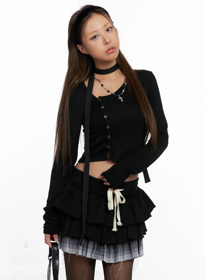 asymmetric-button-ribbed-crop-top-cs524 / Black