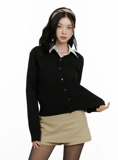 essential-round-neck-cardigan-f502 / Black