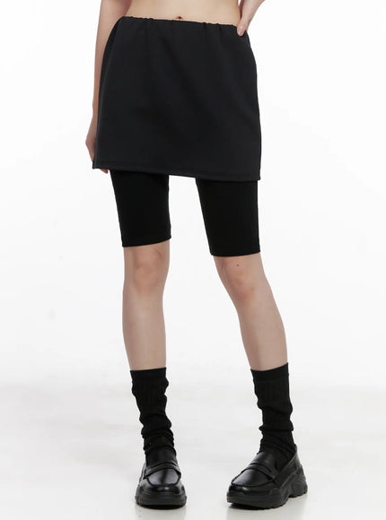 layered-mini-skirt-leggings-cg519 / Black
