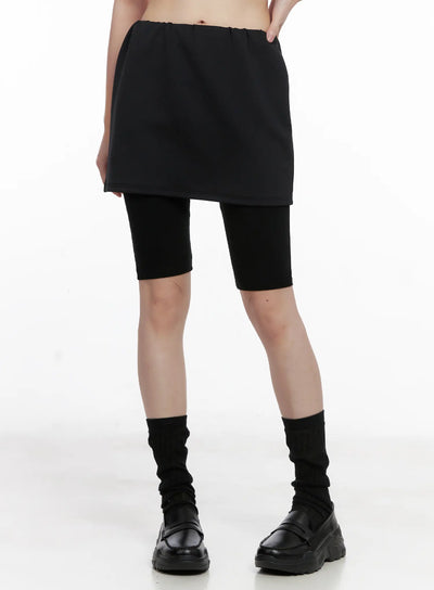 layered-mini-skirt-leggings-cg519 / Black