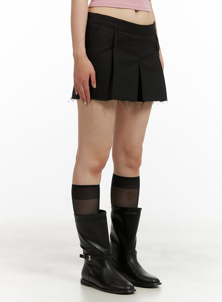 destroyed-hem-pleated-skorts-cu425 / Black