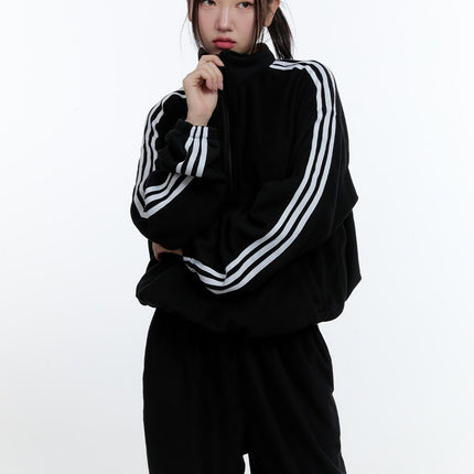 striped-oversize-half-zip-sweatshirt-cd423 / Black