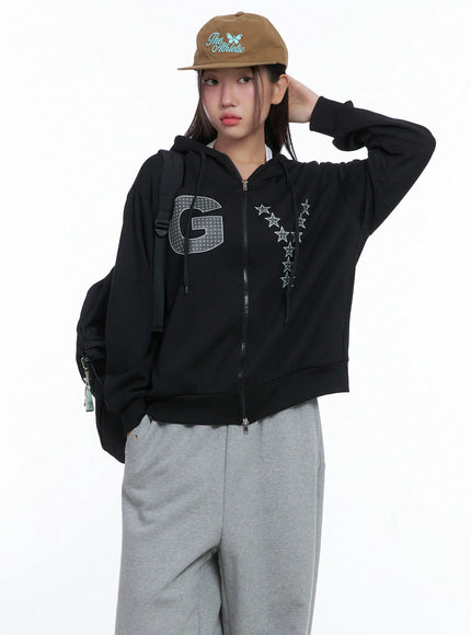 gy-starry-zip-up-hoodie-cs502 / Black