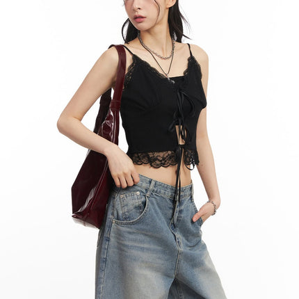 sweetheart-lace-ribbon-cami-top-ca514 / Black