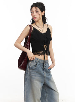 sweetheart-lace-ribbon-cami-top-ca514 / Black