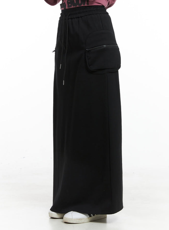 string-banded-cargo-maxi-skirt-cg408 / Black