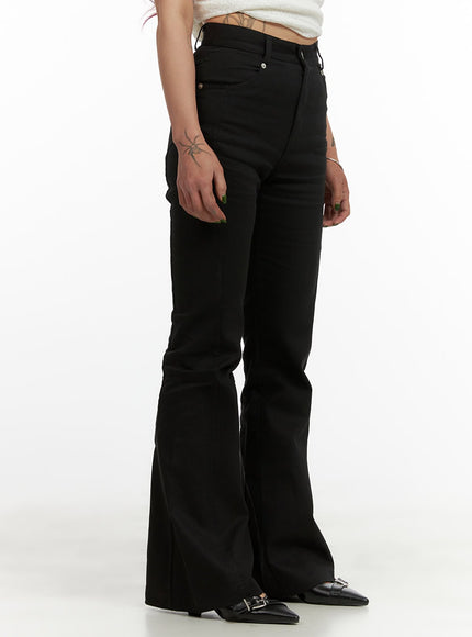 solid-bootcut-cotton-pants-cy430 / Black