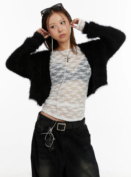 fuzzy-cropped-cardigan-cd512 / Black