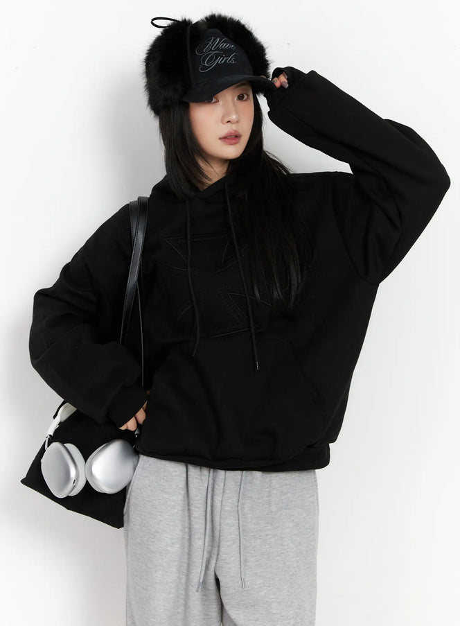 oversized-fleece-hoodie-cd505 / Black