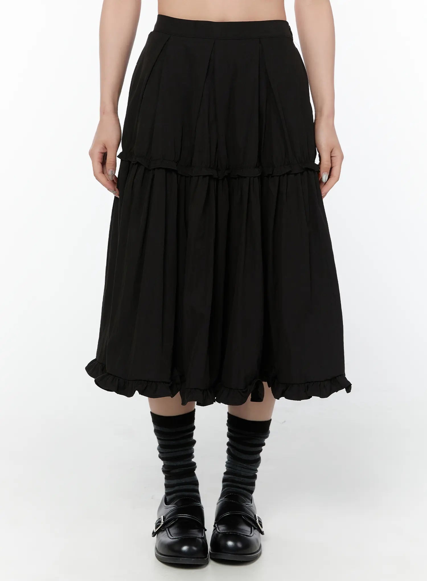 tiered-flare-midi-skirt-cy515 / Black