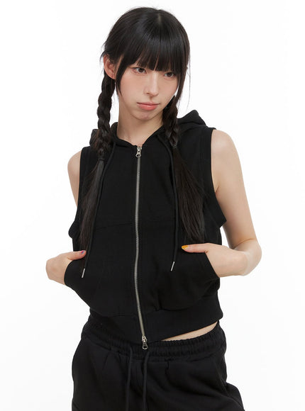 zip-up-hooded-sweat-vest-cg408 / Black