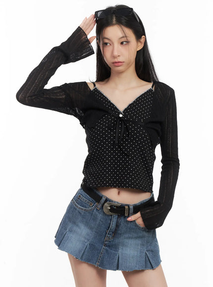 ribbon-knit-cropped-cardigan-cl501 / Black