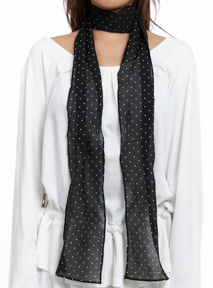 sheer-polka-dot-skinny-scarf-cs524 / Black