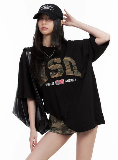 distressed-camo-oversized-tee-cu530 / Black