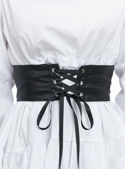 vegan-leather-lace-up-corset-belt-top-cs503 / Black