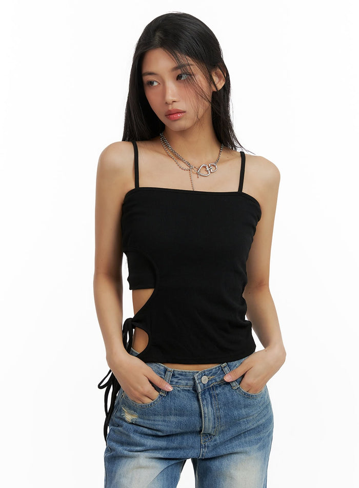 side-cut-out-solid-cami-top-ca424 / Black
