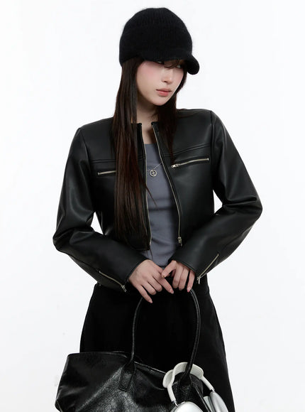 cropped-faux-leather-rider-jacket-cn525 / Black