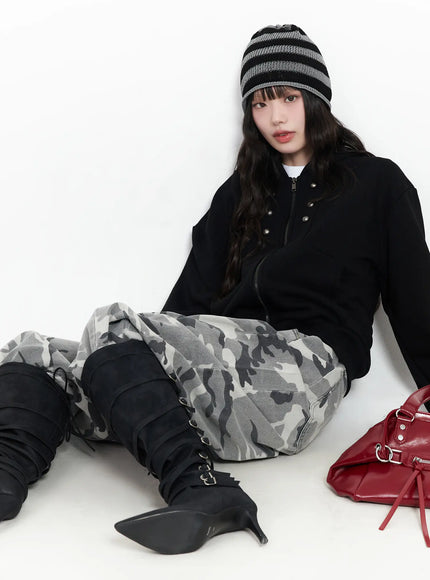 eyelet-zip-up-hoodie-cm526 / Black