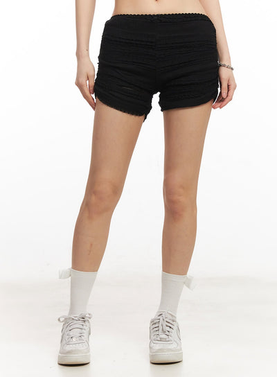 low-rise-shirred-lace-shorts-ca516 / Black