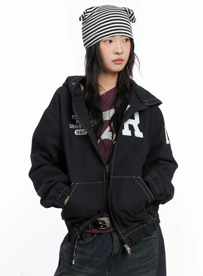 oversized-stitch-hoodie-jacket-co507 / Black